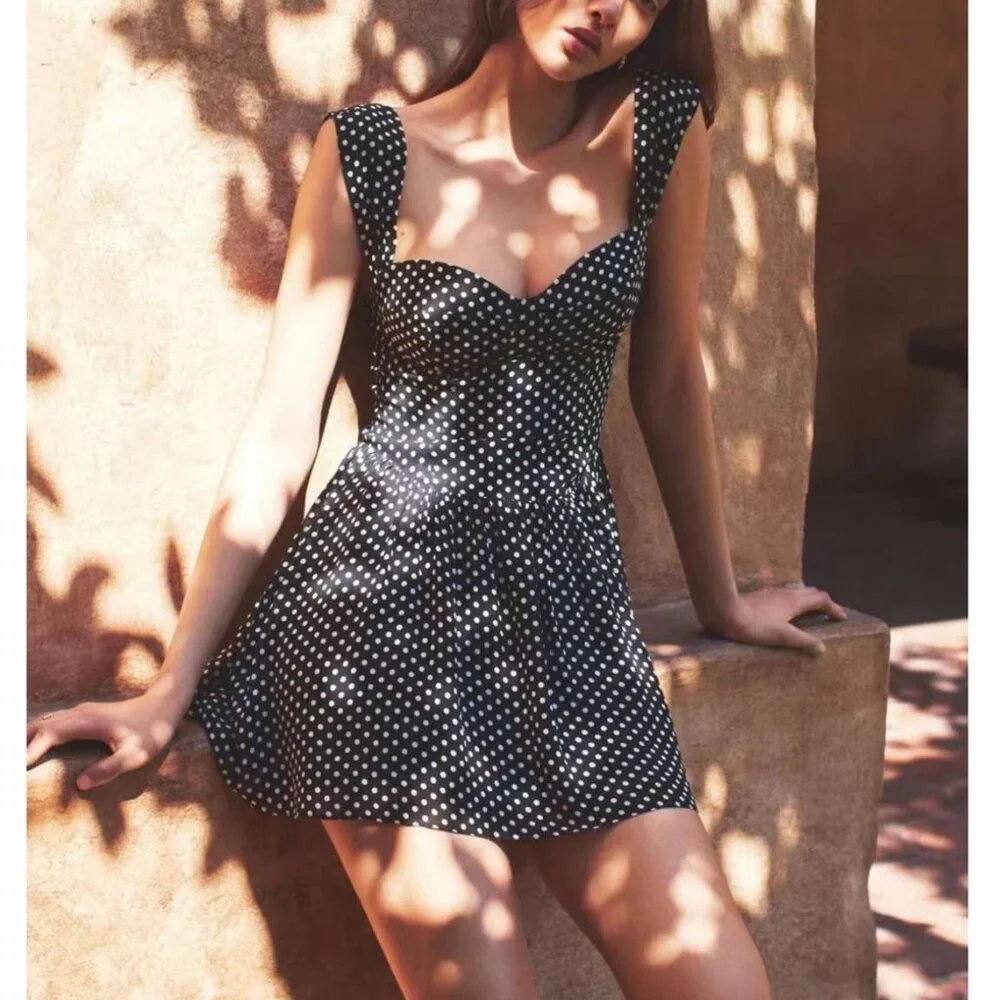 Reformation Taiga Mini Dress Sz4 Caviar Dot
